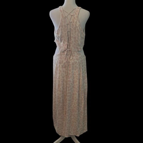 AFRM szXL pink & white leopard print maxi dress w/cutout side & lace up back GUC - Picture 6 of 16